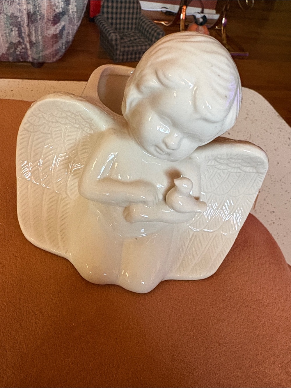 White Ceramic Angel Figurine Planter - Elegant Home Art